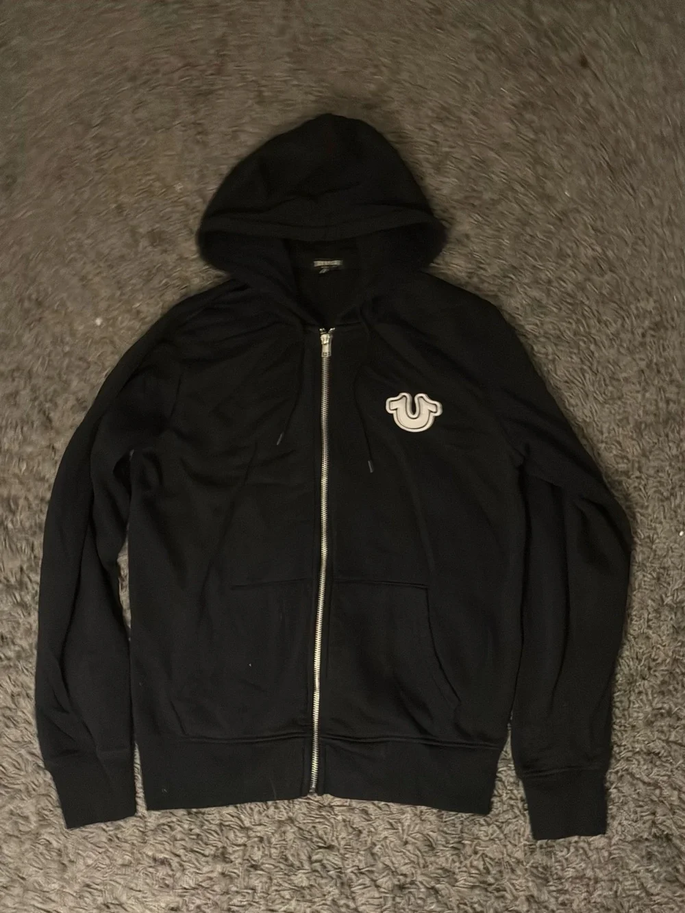 True Religion Black Full-Zip Hooded Jacket with Logo Patch